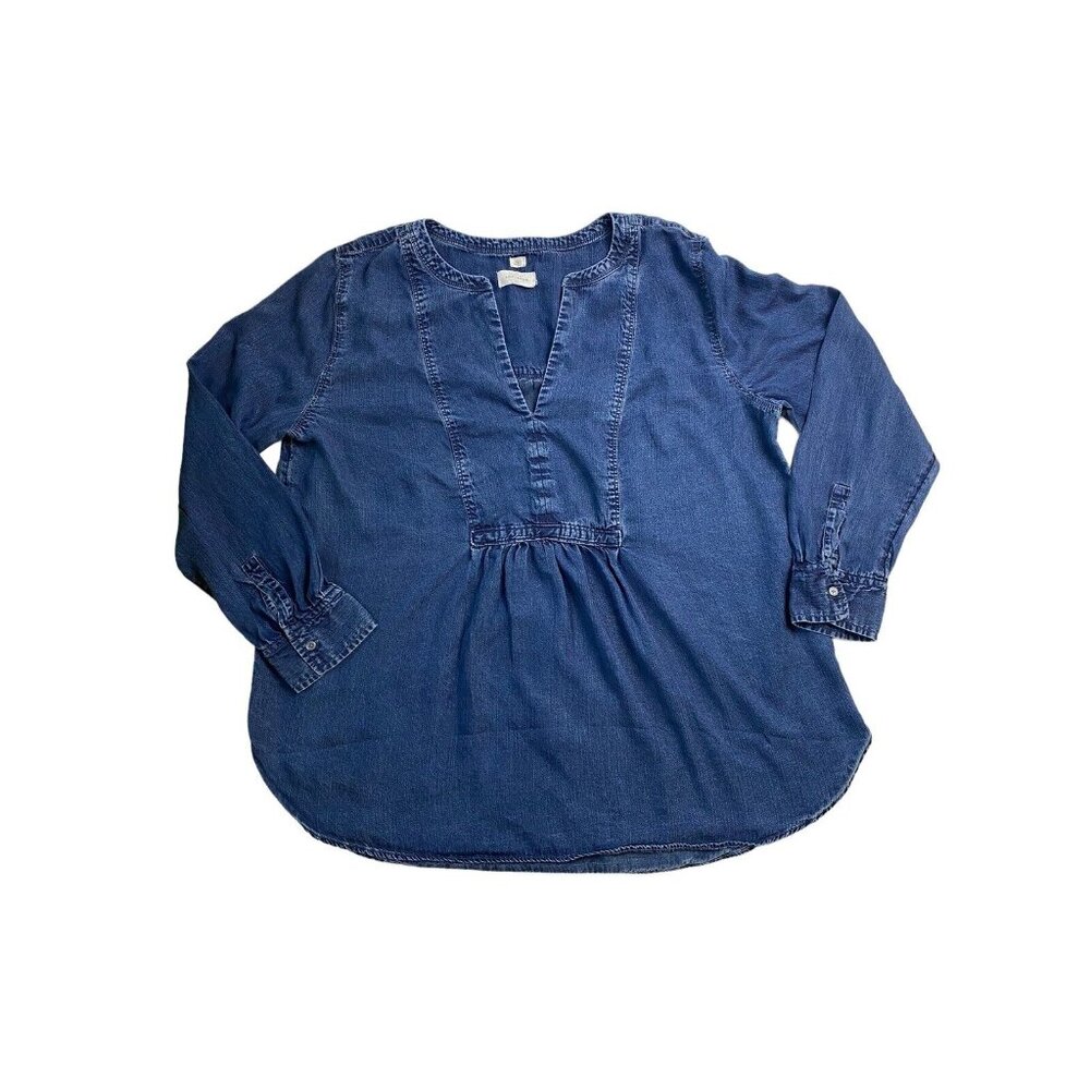 LOFT Womens The Softened Shirt Long Sleeve Peasant Denim Blue Size Small